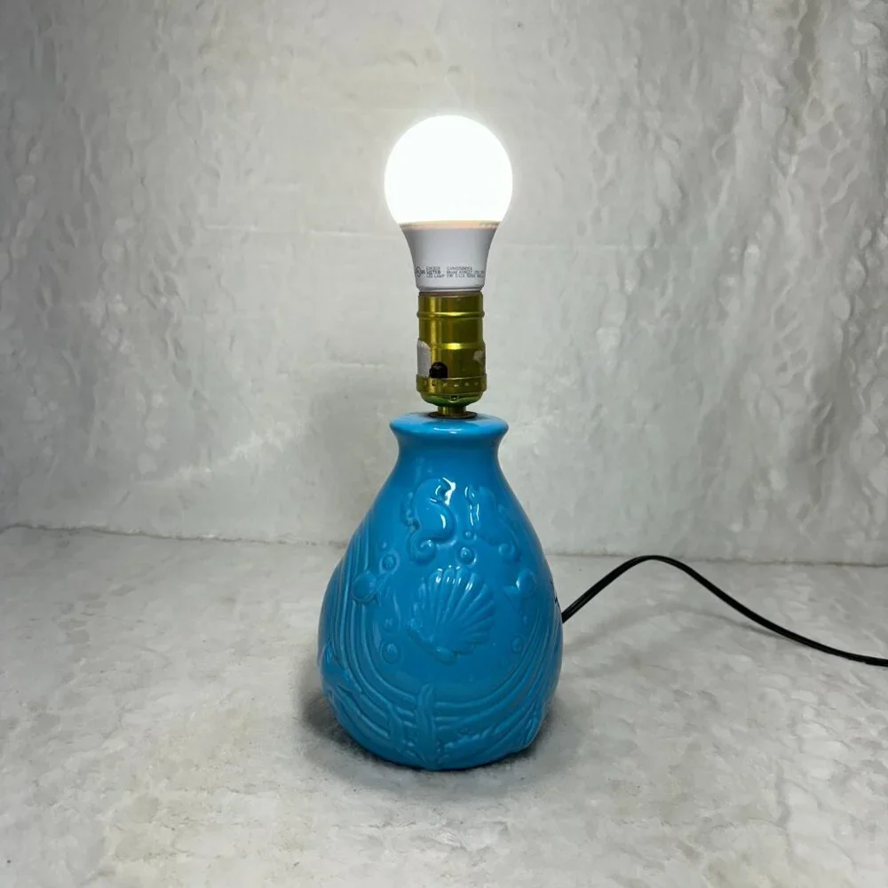 Disney Vintage Little Mermaid Lamp Blue Ceramic 1989 Base only no Shade - Picture 2 of 10